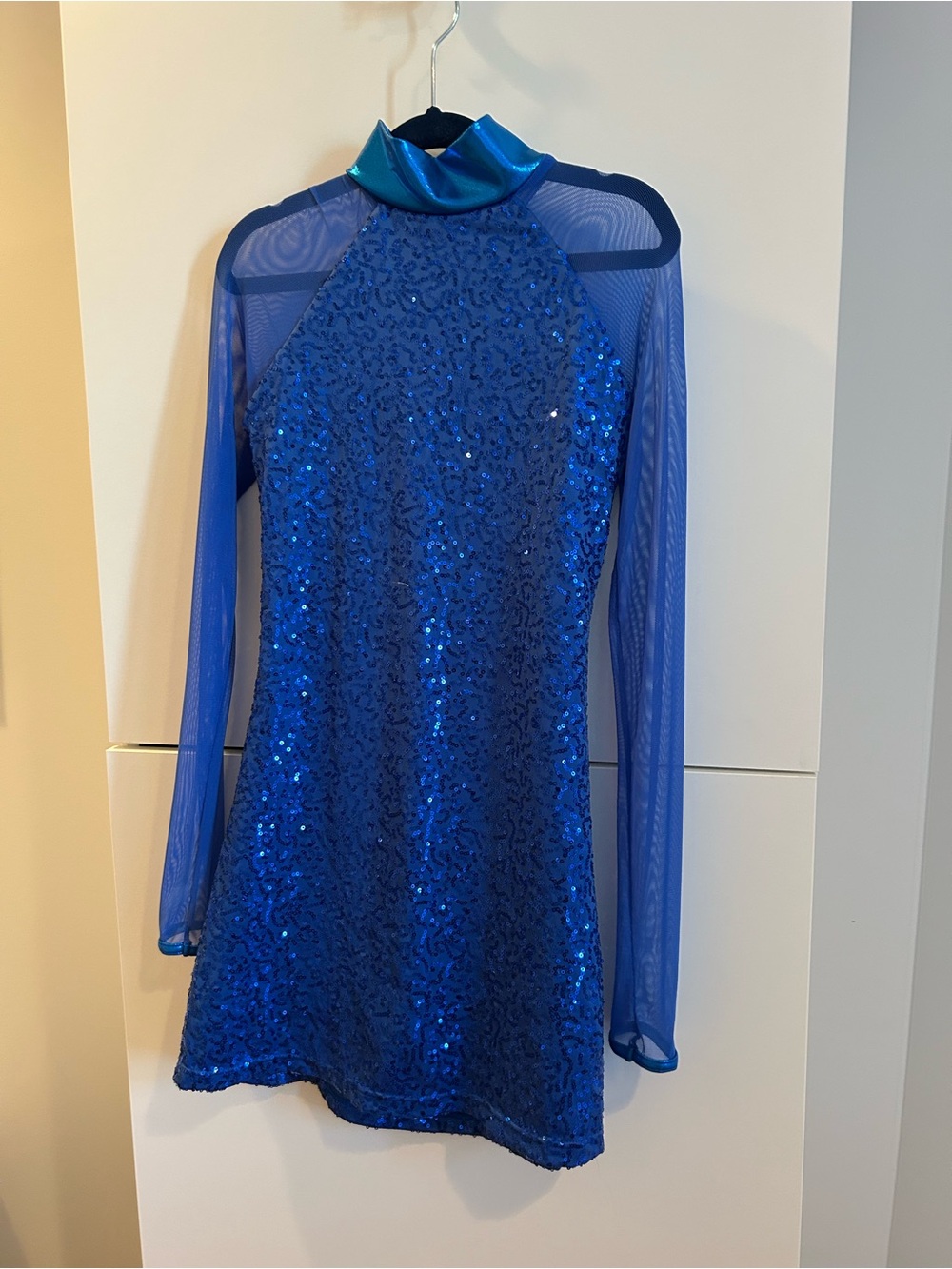 balera Royal Blue Sequin Mesh Long-Sleeve Tunic Dance Dress - Size SA